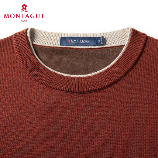 MONTAGUT Sheep Wool & Warm Plush Wool Sweater Men's Round Neck Sweater Men's Autumn and Winter Casual Warm Sweater Men's Brown M 48 170/88A 120Jin Jin is equal to 0.5 kg within