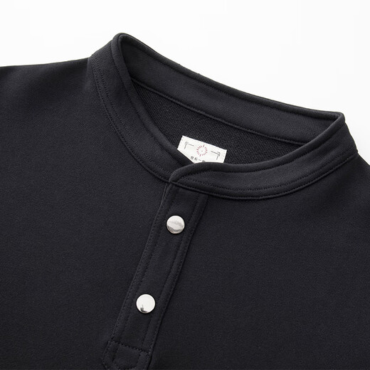 Kazuki Kuraishi KAZUKI KURAISHI trendy brand retro Henley collar sweatshirt men's 2025 autumn and winter Japanese pullover stand collar pure cotton heavyweight long-sleeved Henley shirt black M