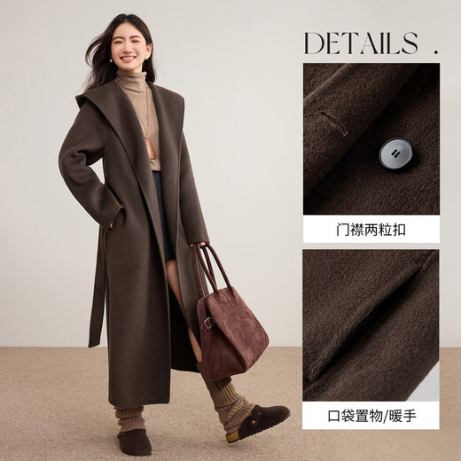 Shandubila 100% wool British style long woolen coat for women winter thickened warm hooded loose double-sided woolen coat