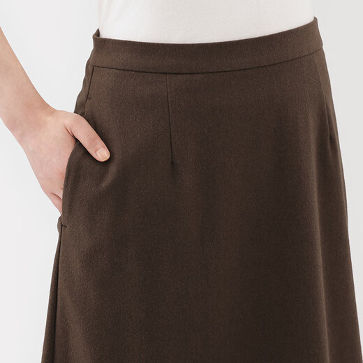 MUJI Women's Horizontal and Vertical Stretch Fleece Wide Hem Skirt Long Skirt Women's Autumn 25 BE1XXC5A Brown S (155/62A)