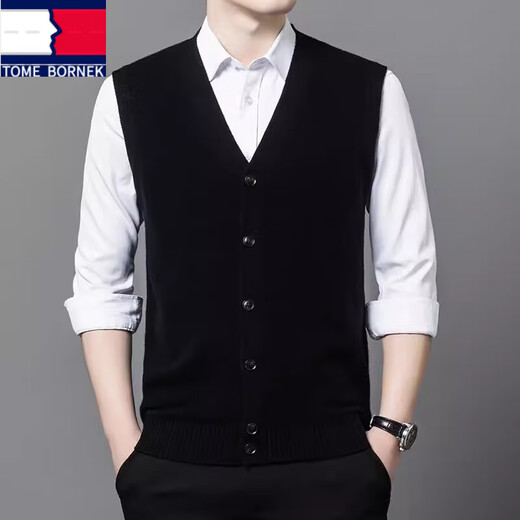 TOME BORNEK high-end 100 pure wool vest men's middle-aged and elderly dad wear sleeveless vest v-neck wool sweater vest cardigan BP-2206 gray XL 175-140-155Jin Jin equals 0.5 kg
