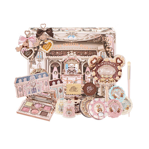 Flower Knows Double Eleven Sweet Bear Cookie Подарочная коробка Желе для губ Глазурь для губ Шелковые атласные румяна Палитра теней для век в подарок подруге Подарочная коробка с бархатным мишкой / 11 штук в наличии Без духов