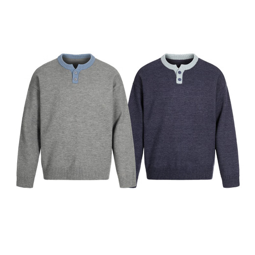 Customized (CECAI) American Henley collar pullover knitted sweater autumn and winter men's old money style long-sleeved sweater Gray M