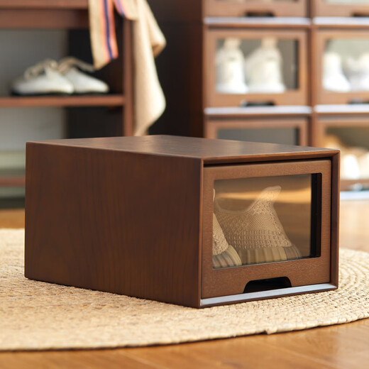 Nalandohao solid wood shoe box storage box transparent shoe cabinet artifact drawer-type acrylic storage box Internet celebrity dust-proof shoe rack acrylic flip shoe box 34x26x18.5cm