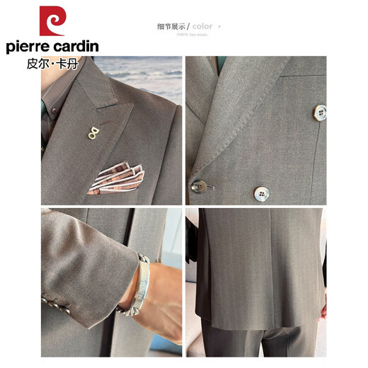 Pierre Cardin beaded lapel collar dark striped double-breasted suit men's suit business formal decoration height quality suit three-piece black (single suit) free tie XL (125-140Jin Jin equals 0.5 kg)