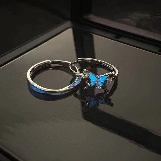 Fantasy Blue Butterfly high-end luminous butterfly gift ring for couples, light luxury and versatile luminous atmosphere ring for men and women Fantasy Blue Butterfly couple rings