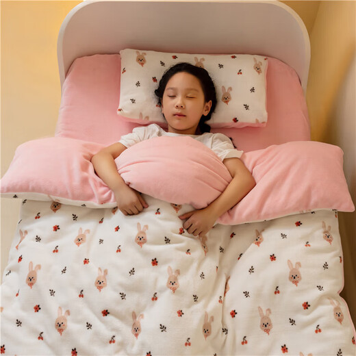 Yalu Class A milk velvet winter quilt thickened children's bed quilt kindergarten nap blanket quilt soy quilt core household removable and washable Sweet Rabbit Paradise Class A maternal and infant grade skin-friendly and can sleep naked 100x120 Velvet quilt cover + quilt core About 1.8Jin Jin equals 0.5kg