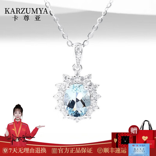 KARZUMYA Necklace for Women 1.2 Carat Light Luxury Aquamarine Princess Diana Pendant Gemstone Valentine's Day Gift Birthday for Girlfriend 1.2 Carat Aquamarine Princess Diana Necklace