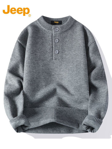 JEEP SPIRITJEEPSPIRIT off-white sweater men's 2025 new Henry collar sweater autumn and winter base wool burgundy 3XL