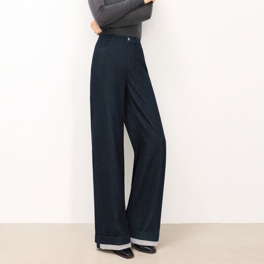 Eveli (eifini) Jiang Xin endorses Eveli herringbone velvet jeans straight wide-leg floor-length pants 2025 winter new style dark navy pre-sale M 105-115Jin Jin equals 0.5 kg waist circumference 70