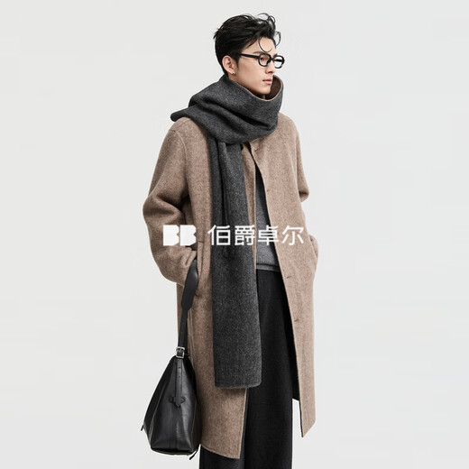 Earl Zall Contrast Color Wool Coat Men's Rabbit Fur Mulberry Silk Blended 2025 Autumn and Winter New Stand Collar Jacket Men P541594 Mocha L (175)
