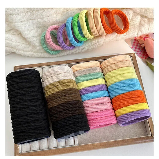 INS Korean style simple bold high elastic hair tie basic solid color headband women's hair rope rubber band hair tie hair accessories coffee color towel ring flower pattern random-10 pieces