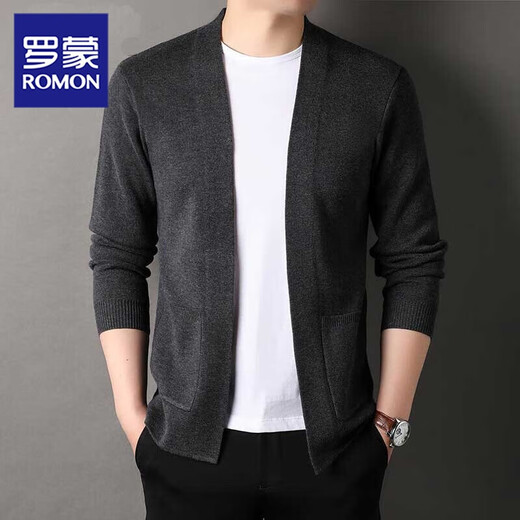 ROMON high-end wool sweater men's knitted cardigan spring and autumn new solid color fashion versatile casual black sweater jacket black XL recommended 130-150Jin Jin equals 0.5 kg