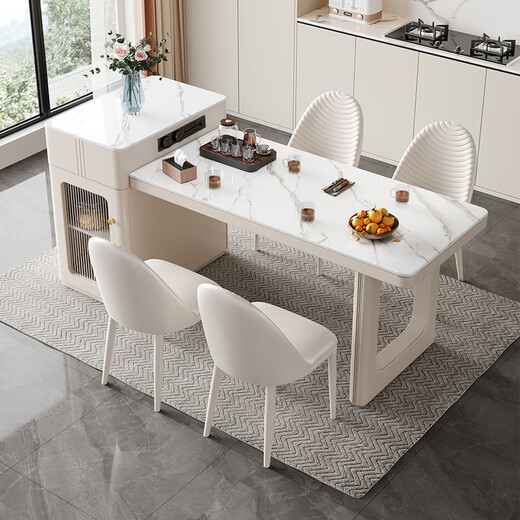 YIQICHENGPIN slate island table integrated household retractable small-sized cream island kitchen multi-functional guide table island table rail socket double hole tea stove 1.4 meters single island table