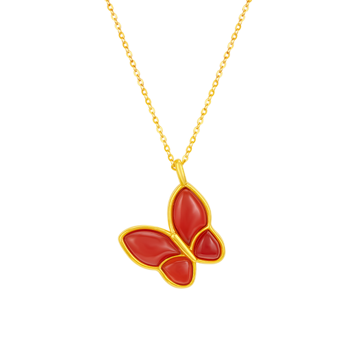 Mingzuan International 18K gold red agate butterfly pendant female au750 red agate material butterfly neckband birthday gift for girlfriend