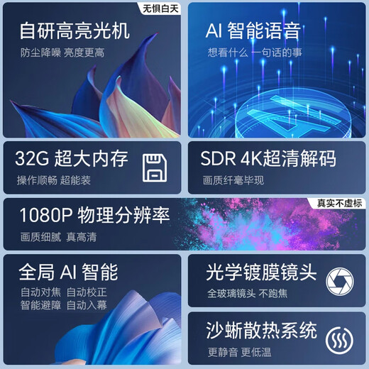 Hongtian Pao Fully Auto Focus Hongtian Pao Projector Home Ultra HD Home Theater Office Projector 1080P Smart Living Room Bedroom Dormitory Mobile Phone Projector Black Smart Voice Highlight Version丨AI Voice Auto Focus 4K Ultra Clear