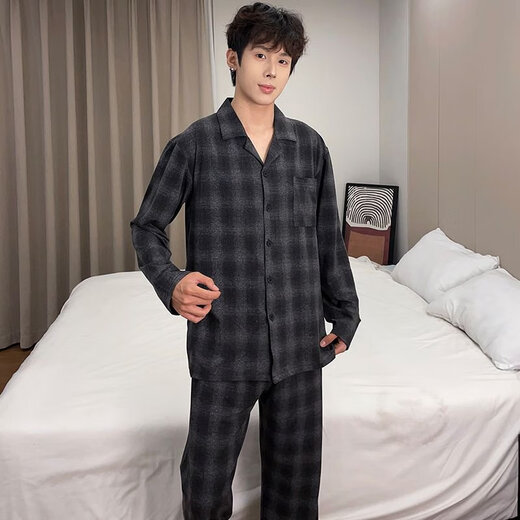 El nuevo pijama de otoño e invierno de Modal para pantalones de manga larga para hombres algodón de mediana edad y jóvenes de edad casual simple y de mayor tamaño, otoño 9929 L (100-130Jin [Jin es igual a 0,5 kg])
