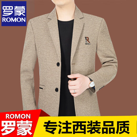 ROMON high-end casual suit men's spring and autumn new middle-aged business casual suit jacket suit dad thick top light coffee L 175 120-140Jin Jin is equal to 0.5 kg