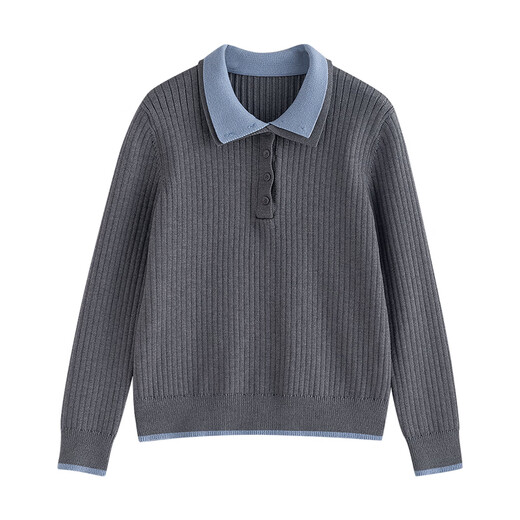 
Chuyu Sweater Women's 2025 Autumn New Contrast Color Spliced ​​Fake Two-Piece Australian Silk Cotton Wire Knit Top Gray M