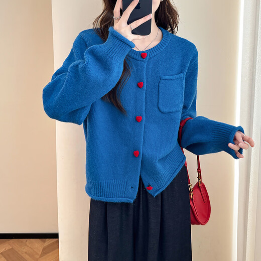 TonLion 2025 Autumn and Winter New Women's Sweater Korean Style Contrast Color Button Design Round Neck Knitted Cardigan Red New Year's Sweater