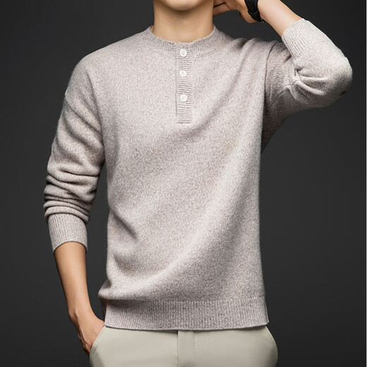 DVW international brand men's wool sweater autumn and winter new round neck Henry collar thickened retro color profile sweater high-end green S (165) suitable for 100-120Jin Jin equals 0.5 kg