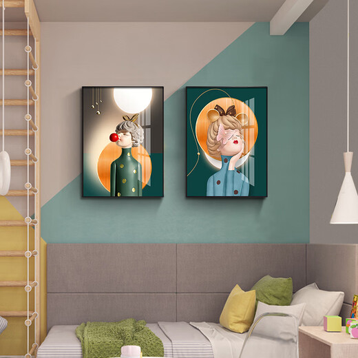 Pintura de decoración de la habitación para niños Little Lulin, pintura colgante de la habitación del niño, linda burbuja pintura de dormitorio femenino inspirador Mural 13785 burbuja sin pintura de tela espejo - 45*60 marco negro