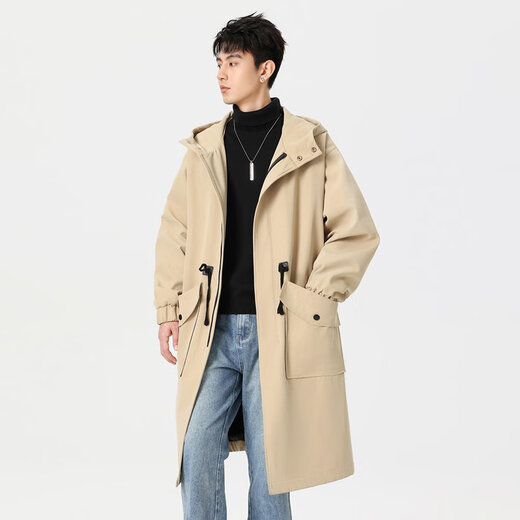 LOFVRANG cotton thickened warm mid-length windbreaker jacket men's autumn and winter large size loose fat casual coat knee-length cloak black cotton thickened 2XL suitable for 160 to 180 Jin Jin equals 0.5 kg