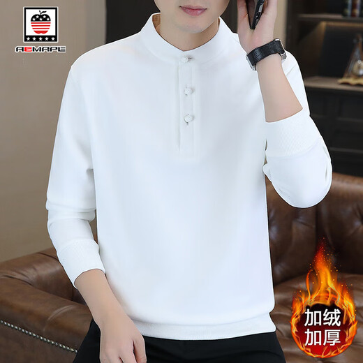 AEMAPE/American Apple Men's Sweater Spring and Autumn New Henley Collar Loose Casual Tops with Bottoming Shirts for Men White XL