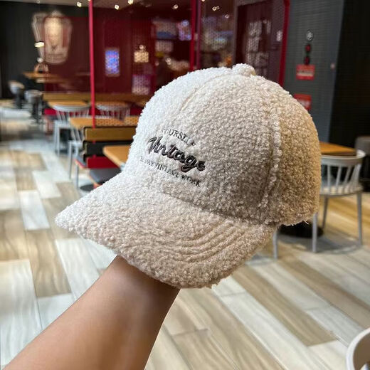 Yinqi Starling Lamb Wool Baseball Cap Women's 2025 New Autumn and Winter Fashionable Warm Thick Peaked Cap Showing Face Small Plush Hat Brown One Size