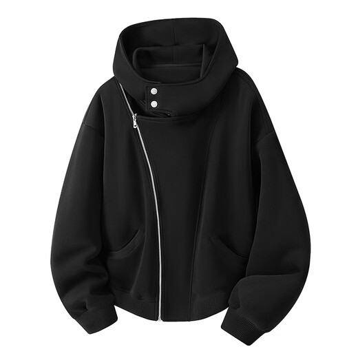 GREATLUIA American street motorcycle style cardigan sweatshirt autumn new trend high street loose casual solid color hooded top for men light gray XL