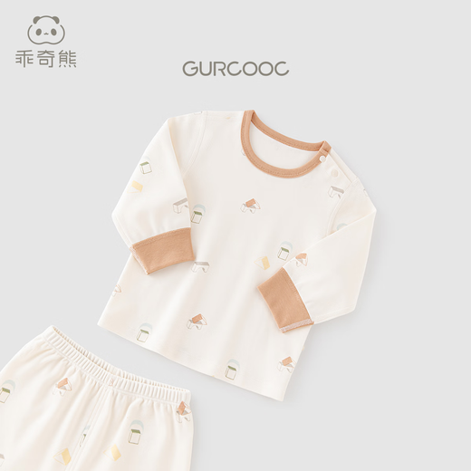 
Guaiqi Bear Spring and Autumn Boys and Girls Long Sleeve Set Children's Autumn Clothes and Autumn Pants Split Two-piece Set Baby and Toddler Home Cotton Clothes Milk White Play Building Blocks 130