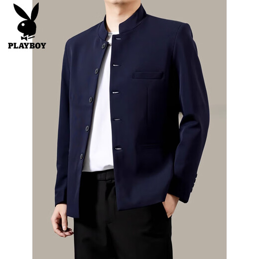 Playboy high-end handsome new Chinese tunic jacket men's spring and autumn 2025 new casual stand-up collar suit jacket black XL 122-133Jin Jin is equal to about 0.5 kg