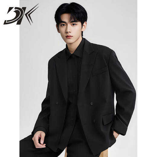 DK Brand Men's Suit Suit Men's Loose Handsome Suit Casual Engagement Dress Wedding High-Quality Jacket Men Forest Black Jacket + Pants + Black Shirt XL