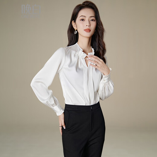 Late White New Product 2025 Autumn Solid Color Temperament Top Slim, Comfortable and Versatile Commuting Shirt for Women White XL