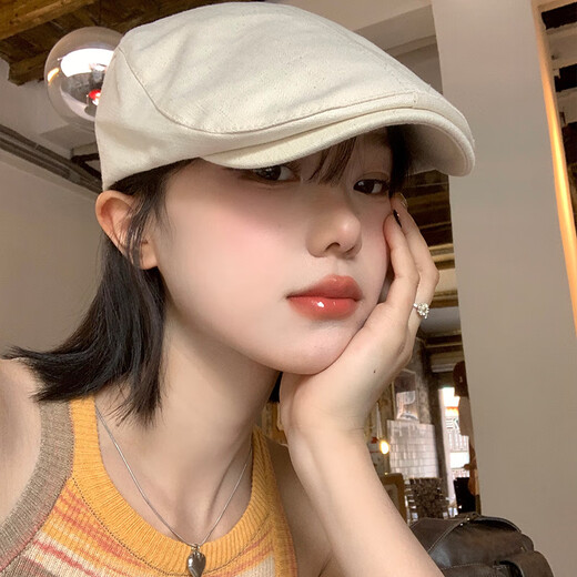 Shijanu British style retro progressive hat for women in spring and autumn, versatile reverse-wearing beret, fashionable large head circumference, showing face, black M (56-58cm)