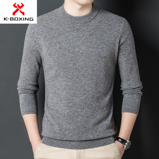 KBXNG劲霸商务男装衫男圆领套头秋冬纯色长袖男士打底衫中年休商务男装 深灰色 S 165