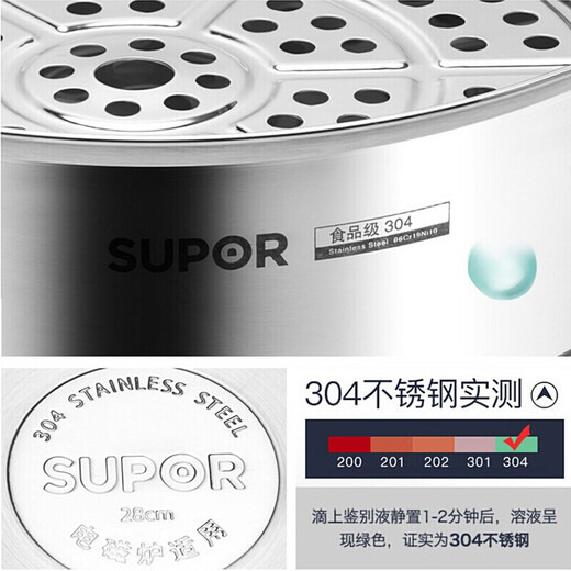 SUPOR three-piece pot set, non-stick wok, wok, soup pot, double-layer steamer, gas stove, open flame