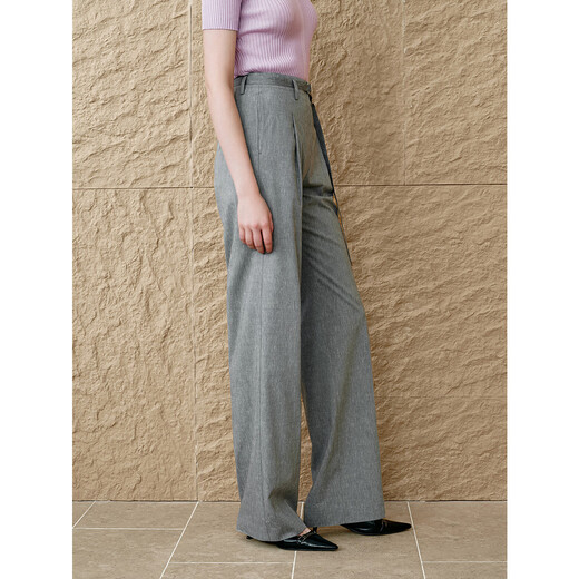Enshang Enshang Summer Linen Tencel Minimalist Wide Leg Suit Pants Gray L