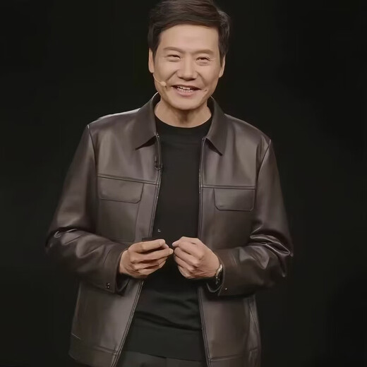 Lei Jun leather jacket Haining sheepskin lapel jacket Mr. Lei wears black 6XL