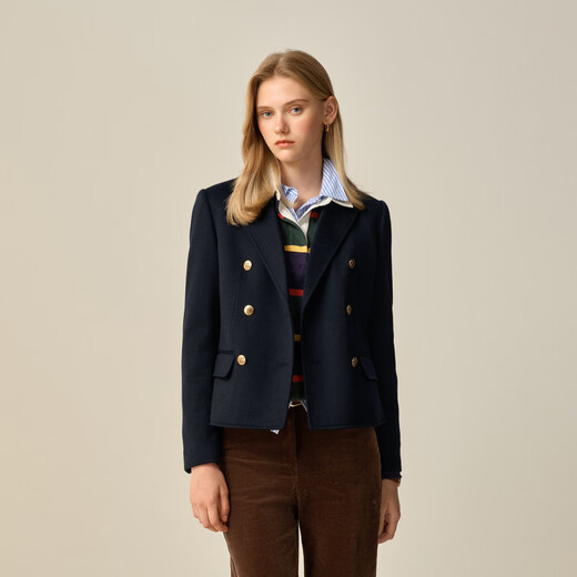 ELAND衣恋西装女时尚双排扣休闲通勤外套新款 深藏青色(03)D/NAVY M /165