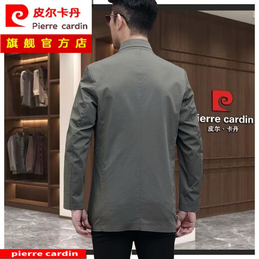 Pierre Cardin high-end men's clothing men's windbreaker mid-length stand-up collar business casual jacket dad wear new middle-aged spring and autumn clothing black stand-up collar pure cotton + authenticity guarantee M 170/88A