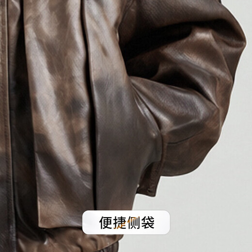 Rich collar 100% sheep wool filled men's leather jacket winter lapel quilted warm retro rub color PU leather jacket for men