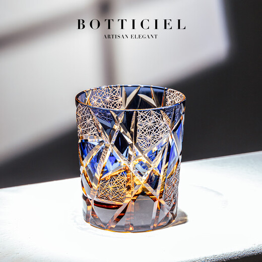 BOTTICIEL Twilight of the Gods Edo Kiriko crystal glass hand-carved high-end whiskey glass and wine glass gift box Blue Frost Gods single gift box 280ml 1 piece