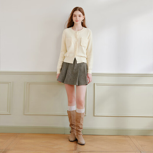 Xiangying Xiaoxiangfeng white knitted cardigan women's long-sleeved 2025 winter new lace sweet round neck sweater jacket Lubai L 165/88A/110-125Jin Jin equals 0.5 kg