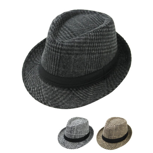 What a cool top hat for middle-aged and elderly men, high-end spring and autumn jazz hat, fashionable British plaid retro gentleman hat, plaid top hat, 2158 plaid top hat, black and gray, adult standard pier circumference 58cm