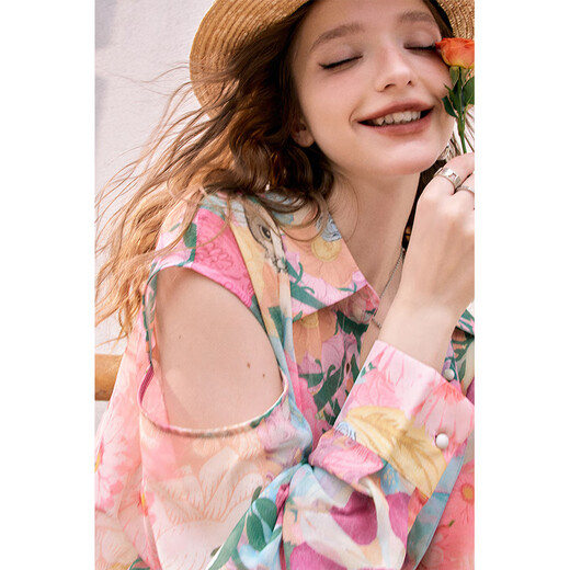 Fairy's Pocket Summer Trendy Floral Loose Slim High-Quality Two-piece Suit Cat Pink M