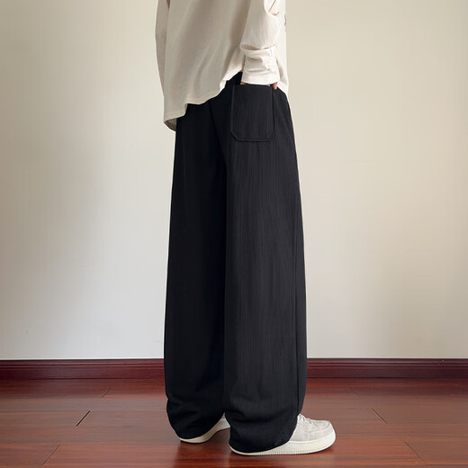 MMOPTOP Drape Straight Casual Pants Men's Autumn and Winter Loose Wide Leg Trendy Casual Sports Sweatpants MXXK101 Black XL