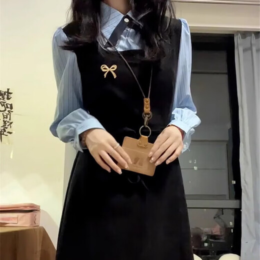 Lu Geli college style long-sleeved dress for women spring and autumn black outfit fake two-piece Korean style college style dress XL recommended 115-125 Jin Jin equals 0.5 kg