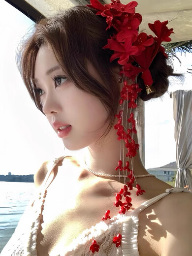 Yingtang White Lily Valley Flower Tassel Hair Accessory Women's Side Clip Japanese Style Headwear Bridal Hair Clip Ancient Style White Lily of the Valley Side Clip