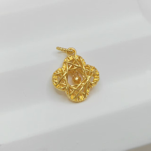 18K gold diamond pendant, brushed clover, 18K gold woven four-leaf clover pendant, birthday gift for girls, yellow K chain